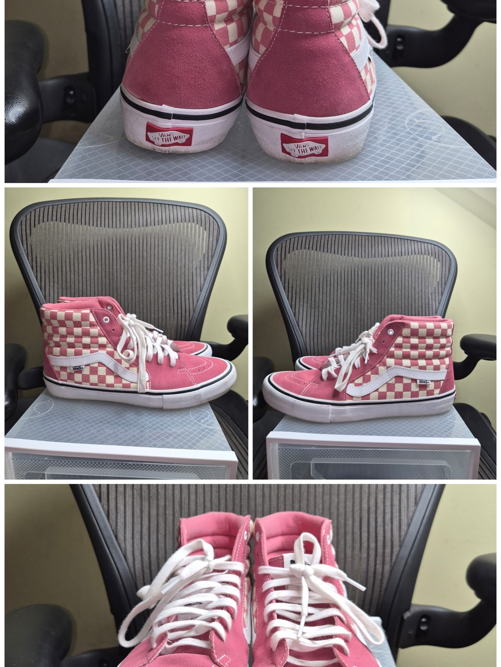 Vans Pink & White Checkerboard Sk8-Hi High-Top Sneakers